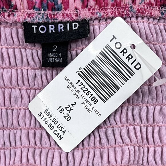 torrid Pink Gold Floral Chiffon and Lurex Tiered Ruffles Maxi Dress Size 2 - NWT - Picture 8 of 10